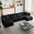 mikibama Modular Sectional Sofa, 146.5 Inch U Shaped Couch Set for Living Room, 4-Seater Comfy Cloud Couches with Two Movable Ottoman, DIY Combination, Chenille, Black