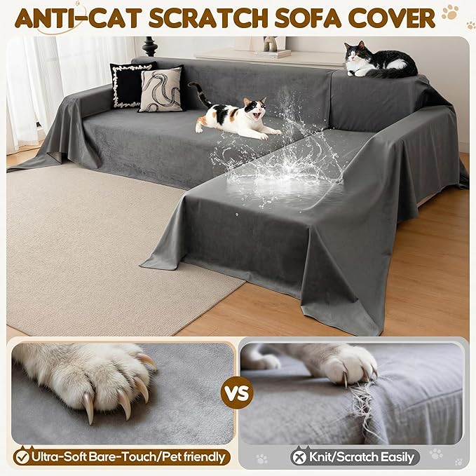 L Shaped Sectional Couch Cover 2 Pcs, Ultra Soft Waterproof Non-Slip Sofa Cover, Pet & Kid Proof Furniture Protector for Left/Right Chaise, Washable Scratch-Resistant Slipcover (XXXL118"x71"+134"x91")