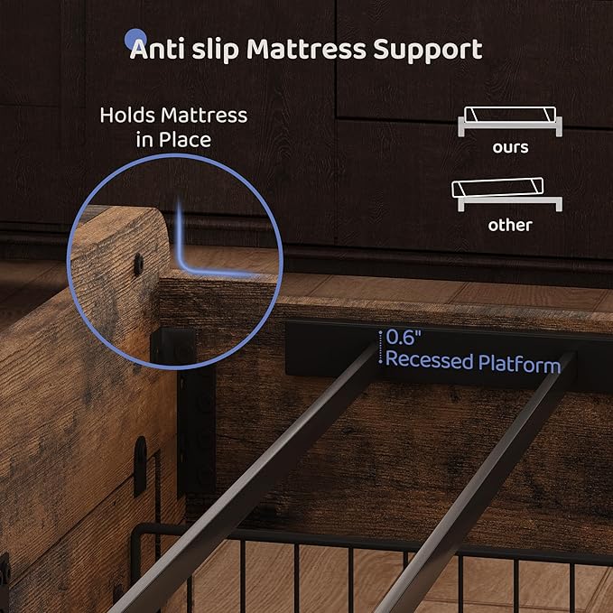 BRELTAM Queen Bed Frame with 2 Storage Drawers and 2-Tier Headboard,Upholstered Wooden Platform Bed with Charging Station, LED Lights,Noise-Free/Metal Support/No Box Spring Needed,Vintage Brown