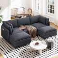 Vesgantti 109" U Shaped Cloud Sectional Sofa, Comfy Corduroy Upholstered Sectional Modular Sofas for Living Room, Modern Modular Couch with 2 Ottoman Deep Seat, Charcoal Grey