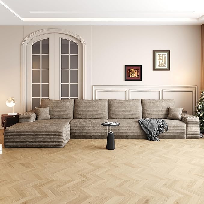 136" Sectional Couches for Living Room Cloud Couch Sofa with L-Shape Upholstered Boneless Couchs Modern Modular Sectional Couch with Chaise (Camel, 136" Left Facing Chaise+3Seaters)