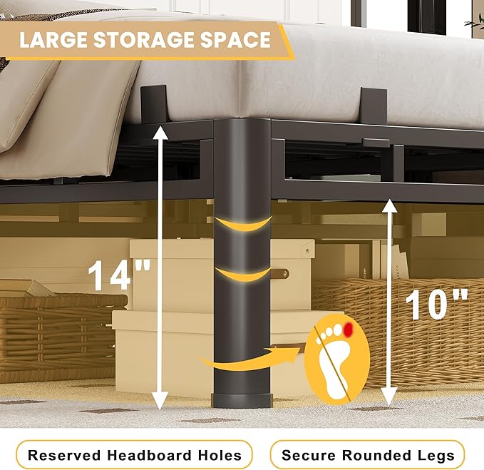 Twin XL Bed Frame, Metal Double Layer Steel 4000 lbs Capacity, 14 Inch Platform with Large Under Bed Storage Space, No Box Spring Needed, Noise-Free, Easy Assembly