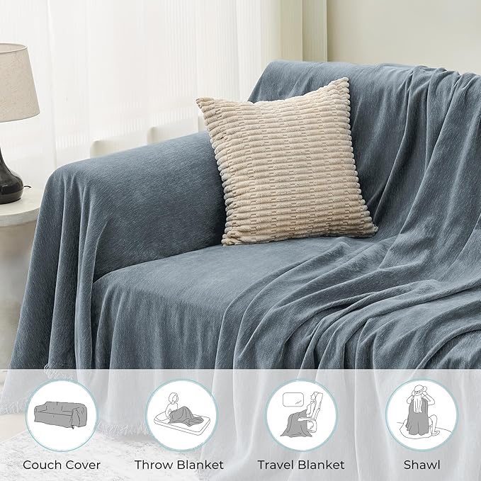 Sectional Couch Covers, 2 Pieces Chenille Sofa Cover L Shaped Couch Cover Blanket for Dogs Washable Sofa Slipcovers Pet Furniture Protector (XXX-Large: 71" x 118" + 91" x 134", Blue)