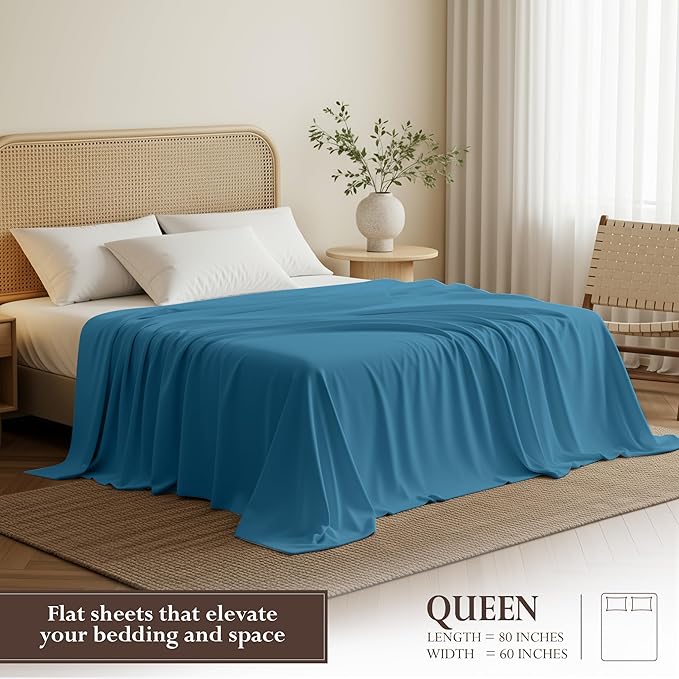 Utopia Bedding Flat Sheet - 1 Pack (Queen, Denim Blue) - Soft Brushed Microfiber Fabric - Shrinkage & Fade Resistant Top Sheet - Easy Care Bed Sheet