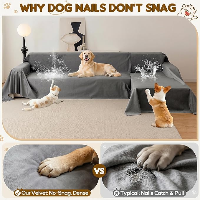 L Shaped Sectional Couch Cover 2 Pcs, Ultra Soft Waterproof Non-Slip Sofa Cover, Pet & Kid Proof Furniture Protector for Left/Right Chaise, Washable Scratch-Resistant Slipcover (XXL,118"x71"+118"x71")