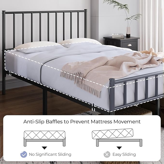 Yaheetech 14 Inch Full Size Bed Frame Metal Platform Bed with Spindle Headboard Footboard/Mattress Foundation/No Box Spring Needed/Underbed Storage Space/Steel Slat Support/Easy Set up, Black