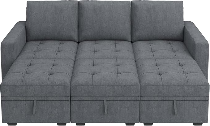 HONBAY Modular Sectional Couch Sleeper Sofa Bed with Storage Seats Oversized Sectional Couches for Living Room,Bluish Grey