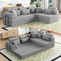 106" L-Shaped Boneless Sectional Couch, 2-Piece 70.87" Modules, Converts to 141.7" Extra-Long Straight Sofa, Corduroy Couch in a Box with Headrest & Back Pillows for Living Room, Light Grey