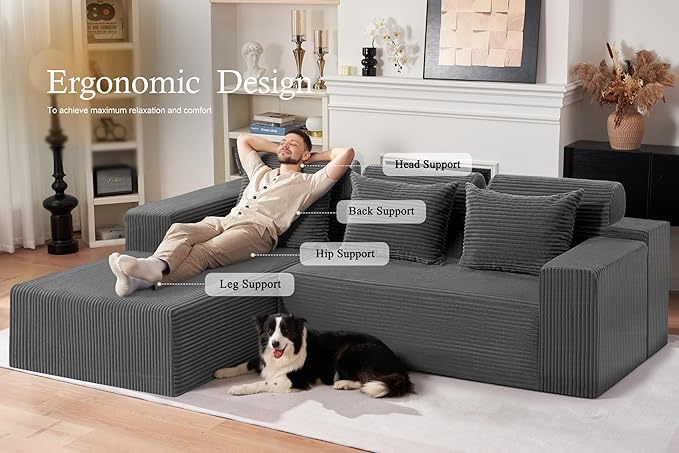 HABUTWAY Sectional Couches for Living Room,No Assembly L Shaped Couch 105" Modular Sectional Sofa Couch with Deep Seat,Cloud Couches Furniture Sets for Apartment,Corduroy (Dark Grey, Left Facing)