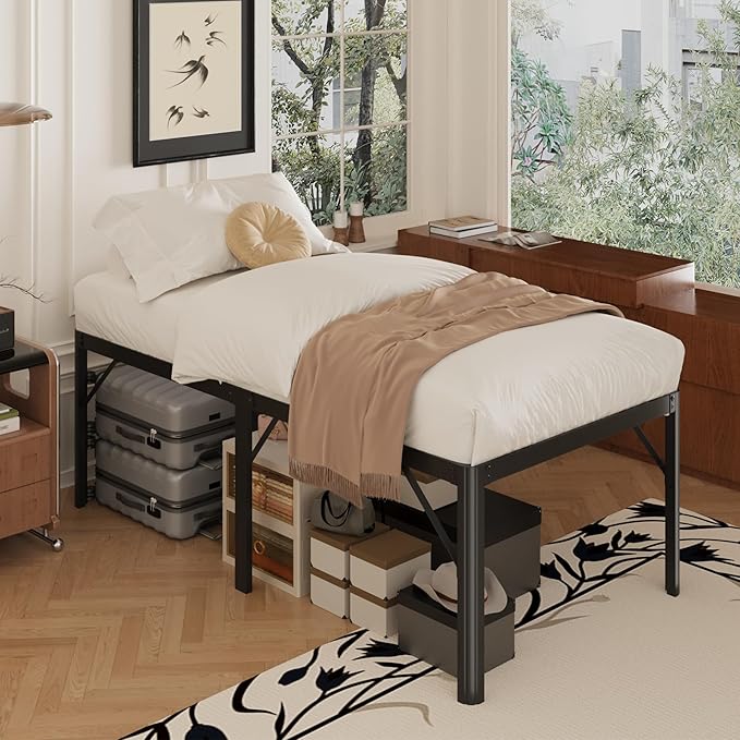 Yicensen 22 Inch High Twin XL Bed Frames with Rounded Corner Legs, Heavy Duty XL Twin Metal Platform Bed Frame No Box Spring Needed, Easy Assembly, Noise Free, Black