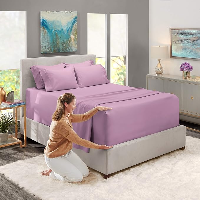 Hearth & Harbor Extra Deep Pocket Sheets - Fits Mattress 18-24 Inches Deep - Extra Deep Pocket Twin XL Sheets Sets - 4 Piece Twin XL Size - Lavender Dream