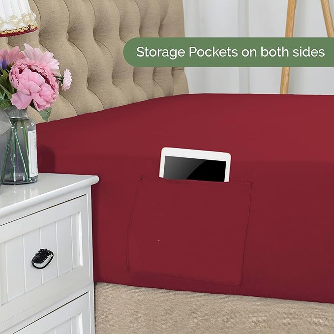 Elegant Comfort 1500 Premium Hotel Quality 18-21 Inches Deep - Extra Deep Pocket Single Fitted Sheet for High Mattress, Luxury and Softest, Smart Pocket - Wrinkle Free, Queen, Burgundy