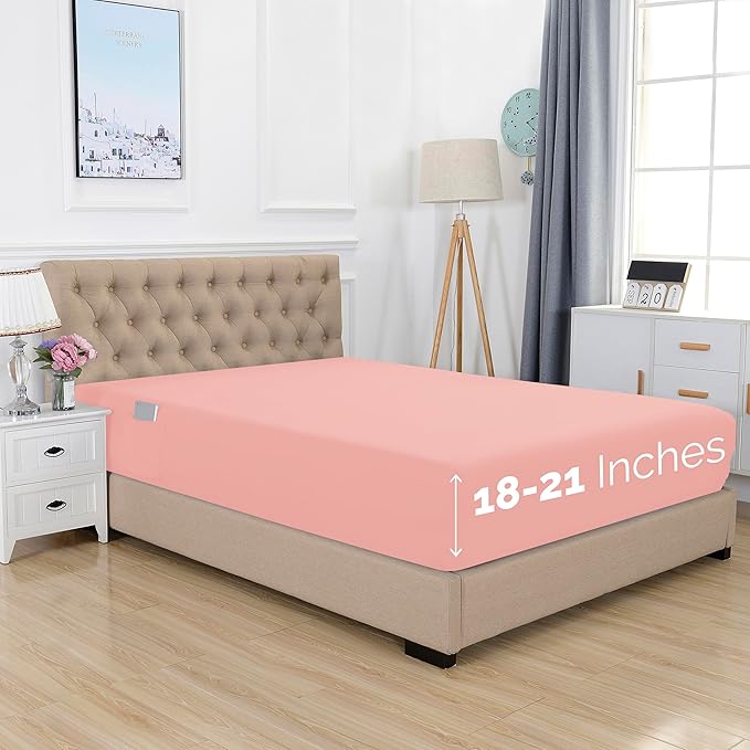 Elegant Comfort 1500 Premium Hotel Quality 18-21 Inches Deep - Extra Deep Pocket Single Fitted Sheet for High Mattress, Luxury and Softest, Smart Pocket - Wrinkle Free, Twin/Twin XL, Dusty Rose