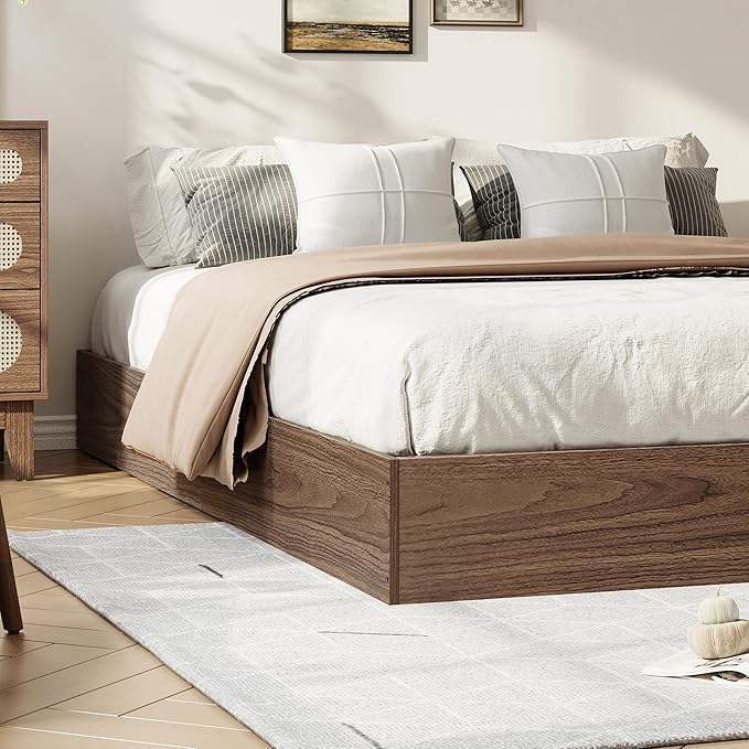 Wood Platform Bed with Sturdy Wooden Slats, Twin XL Floor-Standing Bed Frame, Modern Minimalist Design Space-Saving Bed Frame, No Box Spring Needed, Easy Assembly