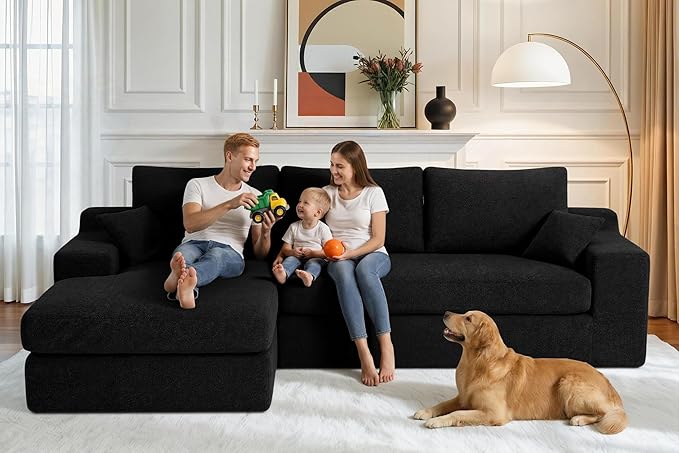 HABUTWAY 101'' Modular Sectional Sofa, Cloud Sectional Couches for Living Room, Comfy Boneless Couch with Deep Seat, Modern L-Shape Sofa with Chaise, No Assembly Required (Black, Left Facing Chaise)