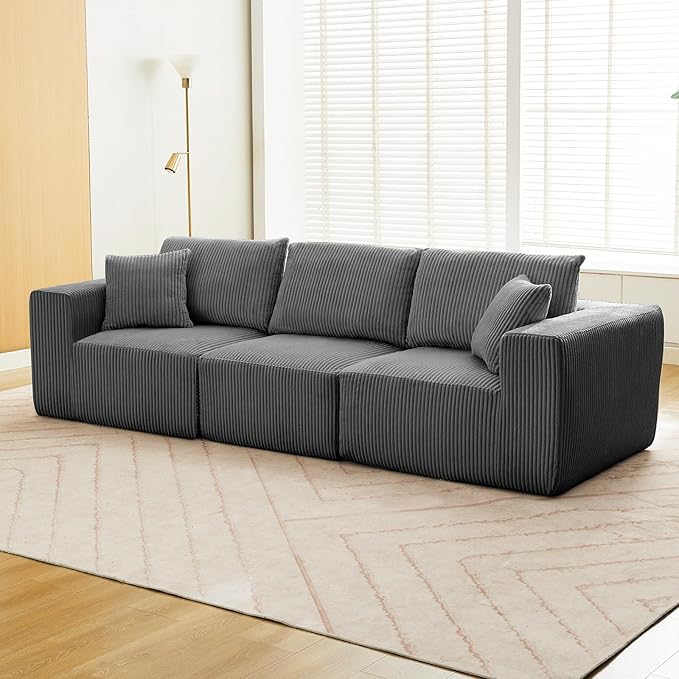 Sectional Cloud Boneless Couch 108" Modern Comfy Linear Straight No Assembly Required Convertible Compression Sleeper Modular Sofa with Corduroy Fabric 3 Deep Seat Single for Living Room