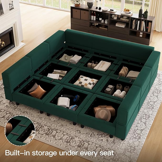 Belffin Modular Sectional Sofa with Ottomans Velvet Reversible Sleeper Sectional Sofa with Chaise Modular Sleeper Sofa Bed with Storage Seat Green