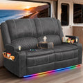 RV Loveseat Recliner Wall Hugger, Manual RV Reclining Loveseat with Removable Armrest, 3X Adjustable Theater Wall Hugger Loveseat Recliners with USB Ports, Cup Holders, Multi-Storage (Velvet,Grey)