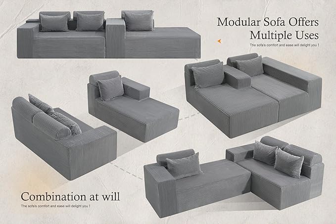 HABUTWAY Sectional Couches for Living Room,No Assembly L Shaped Couch 105" Modular Sectional Sofa Couch with Deep Seat,Cloud Couches Furniture Sets for Apartment,Corduroy (Light Grey, Right Facing)