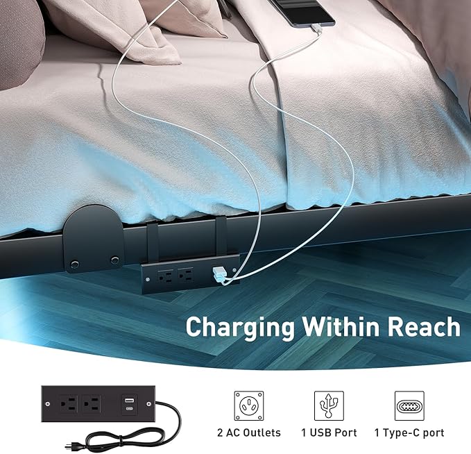 qimamo 14 Inch Floating Full Bed Frame with Smart LED Lights and Charging Station, Modern Metal Full Bed Frame, Easy to Assemble, No Box Spring Needed