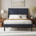 Cozy Castle Full Size Upholstered Platform Bed Frame with 51.2" Tall Wingback Headboard, Double Backrest Metal Bed Frame, No Box Spring Needed, Easy Assembly, Bedroom Furniture, Navy Blue