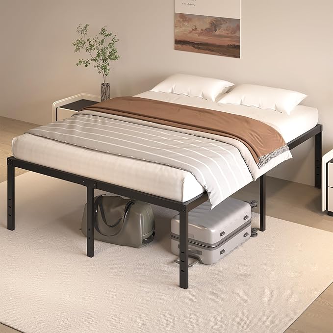 HOBINCHE 20 Inch King Size Bed Frame, No Box Spring Needed, Heavy Duty Black Metal Platform Mattress Foundation with Steel Slats, Non-Slip Noise Free Easy Assembly, Large Storage