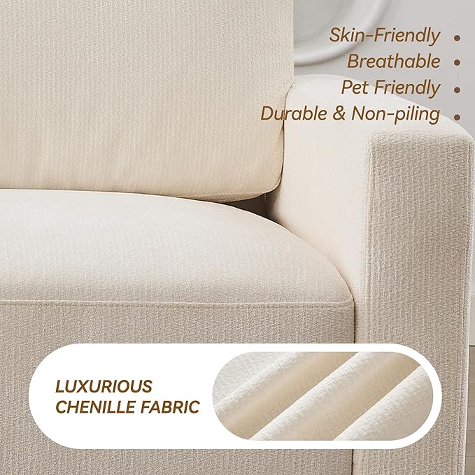 110.6" L Shaped Modular Sectional Sofa Modern Chenille Comfy Couch with Thickened Seat Cushions, Easy Assembly, Upholstered 4 Seater Couch with Movable Ottoman for Living Room, White