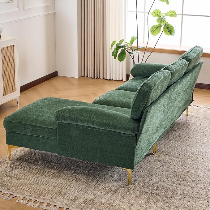 Sectional Couches for Living Room,85" L-Shaped Sofas,Modern Couch with Deep Seats & Chaise Longue,Removable Sofa Pillows Washable,Sofa for Apartments(Chenille,Green)