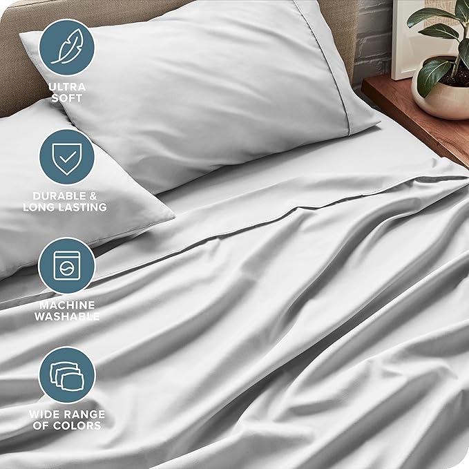 Bare Home Full Sheet Set - 1800 Ultra-Soft Microfiber Full Bed Sheets - Double Brushed - Deep Pockets - Easy Fit - 4 Piece Set - Bedding Sheets & Pillowcases (Full, Cloud Grey)
