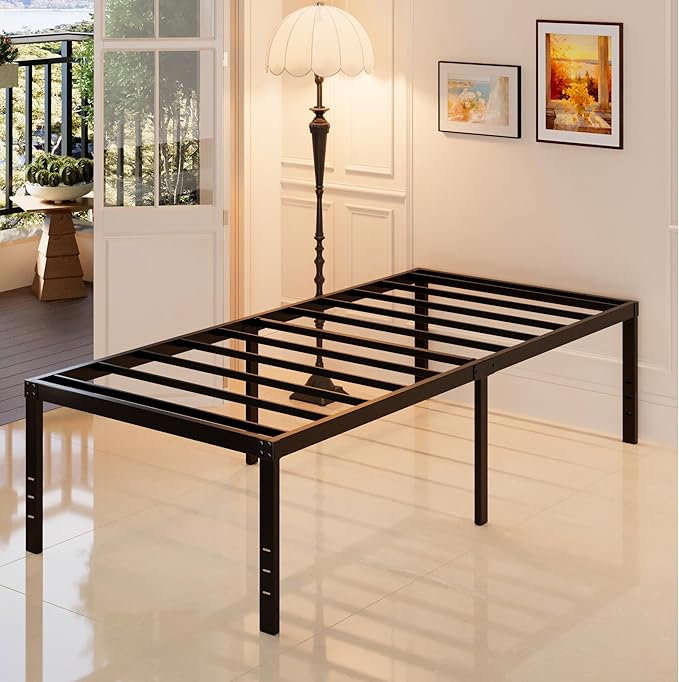 Maenizi Twin Bed Frames No Box Spring Needed, 20 Inch Heavy Duty Metal Bed Frame Twin Support Up to 2500 lbs, Easy Assembly, Noise Free, Black