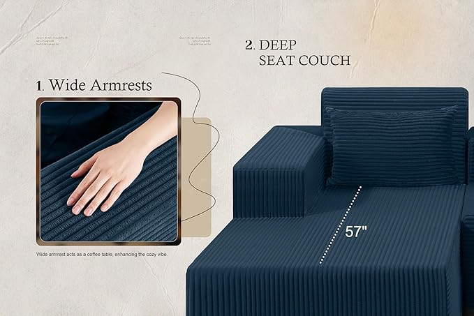 HABUTWAY Sectional Couches for Living Room,No Assembly L Shaped Couch 105" Modular Sectional Sofa Couch with Deep Seat,Cloud Couches Furniture Sets for Apartment,Corduroy (Blue, Left Facing)