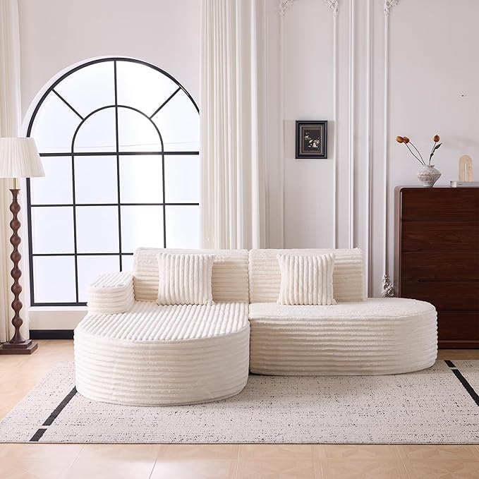 Modern Curved Boneless Sofa Couch, L-Shaped Corner Sofa, Corduroy Upholstered Cloud Sectional Couch for Living Room, Bedroom and Apartment,No Assembly Needed(Beige, Left Hand Facing)