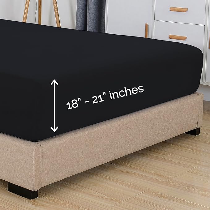 Elegant Comfort 1500 Premium Hotel Quality 18-21 Inches Deep - Extra Deep Pocket Single Fitted Sheet for High Mattress, Luxury and Softest, Smart Pocket - Wrinkle Free, California King, Black