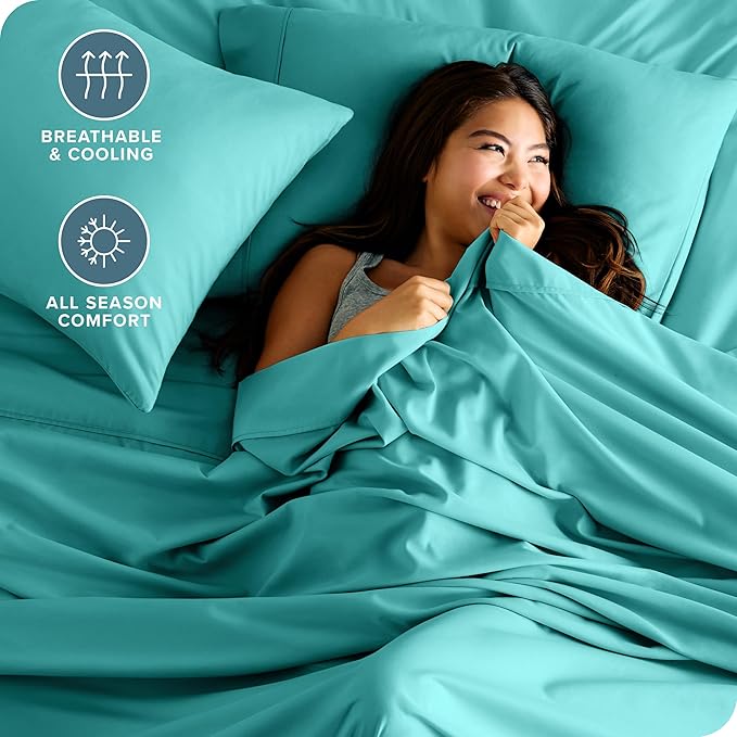 Bare Home Twin XL Sheet Set - 1800 Ultra-Soft Microfiber Twin Extra Long Bed Sheets - Double Brushed - Deep Pockets - Easy Fit - 3 Piece Set - Bedding Sheets & Pillowcases (Twin XL, Turquoise)