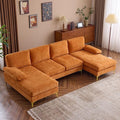 Karl home Convertible Sectional Sofa 110" U-Shape Sofa Couch 4-Seat Couch with Chaise ChenilleFabric Upholstered for Living Room, Apartment, Office, Orange