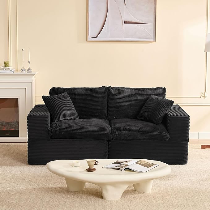 74.8” Set of Cloud Couch, Modular Loveseat Sofa, Convertible Sofas Bed, Deep Seat Sofa, Cozy Sofa for Living Room, Office and Bedroom, Corduroy, Black