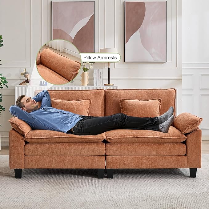 86" Modular Sectional Sofa, Comfy Cloud Couch Sectional Sofa, Chenille Sofa Sleeper Deep Seat Sofa with Throw Pillows for Living Room (Orange, 86"- Loveseat)