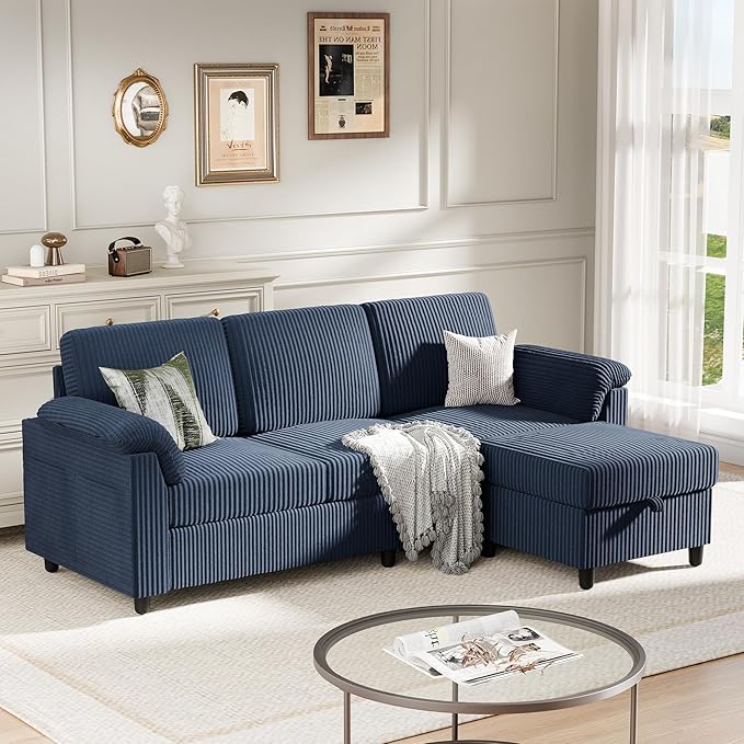 Meilocar Sectional Sofa Couch for Living Room, 79" Sectional Couches with Ottoman, L Shaped Couch with Armrests Side Storage Pockage, Small Sofa Couches for Apartment, Blue