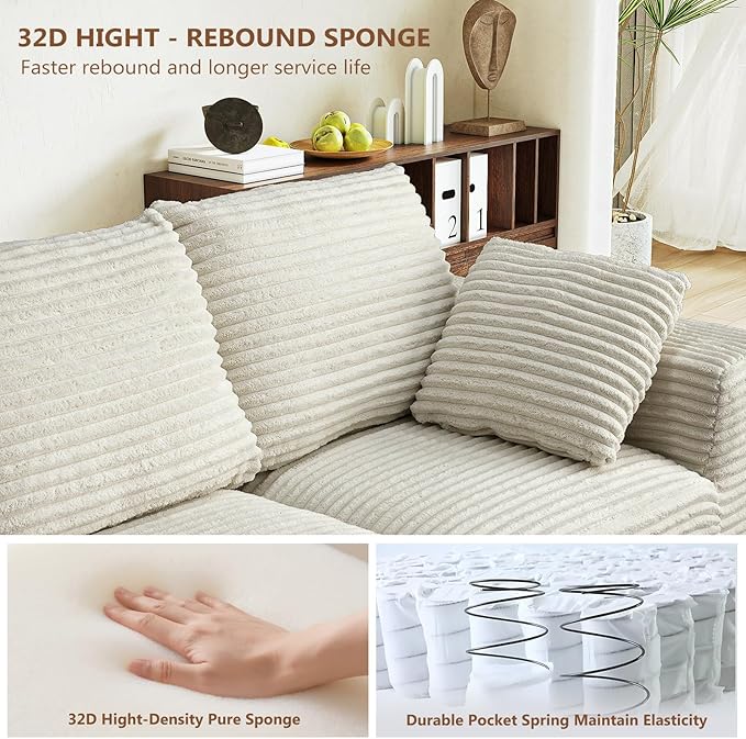 104.3“ Modular Sectional Cloud Couch, Boneless Couches for Living Room, 3 Seater Modern Lounge Couch, No Assembly Required, Cream