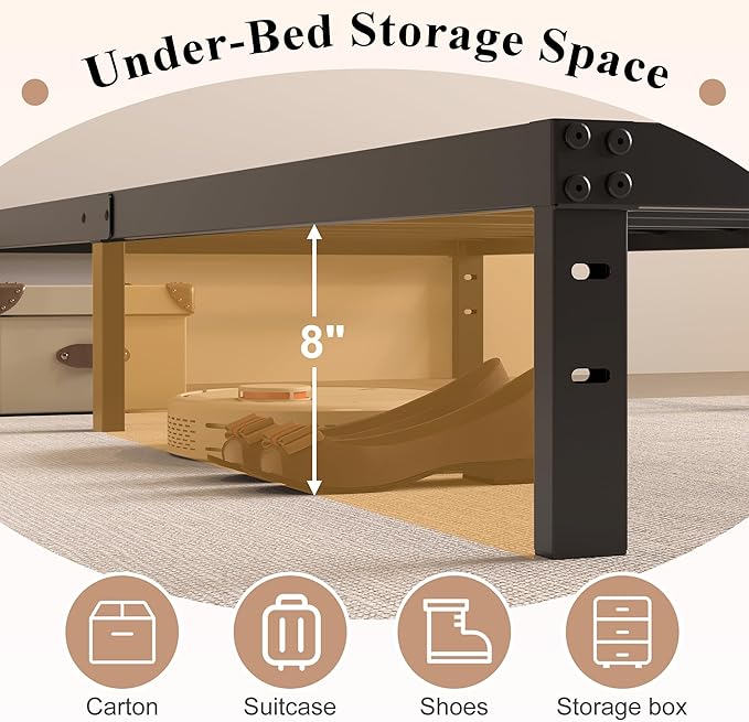 HOBINCHE 10 Inch Twin Size Bed Frame - No Box Spring Needed Heavy Duty Metal Platform Mattress Foundation with Steel Slats, Non-Slip Noise Free Easy Assembly Black Bedframes