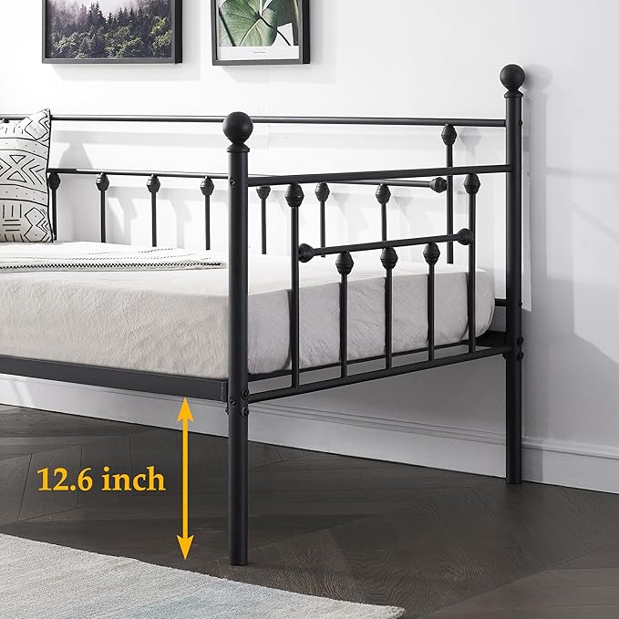 VECELO Daybed Frame, Twin Size Metal Platform Bed with Headboard,Heavy Duty Steel Slats Support for Living Room Bedroom Guest Room, Easy Assembly