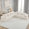 138'' Boneless Chenille L Shaped Couch, Oversized Modular Sectional 7 Seater Sofa, Modern Deep Seat Corner Cloud Compressed Couch, No Assembly Sleeper Sofa with Chaise for Living Room, Beige