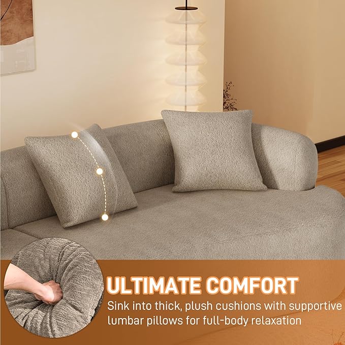 131" Curved Modular Sectional Sofa for Living Room, Modern Chenille Oversized Cloud Couch Sofa, Luxury Plush Extra Deep 4-Seater Boucle Couch for Apartment‌‌, No Assembly Required, Light Brown