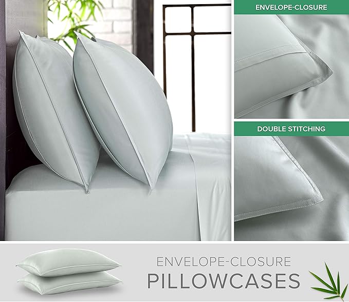 Pure Bamboo California King Sheets, Genuine 100% Organic Viscose Derived from Bamboo Bed Sheet Set, Soft & Cooling, Double Stitching, 2 Year Quality Promise (California King, Sea Glass)