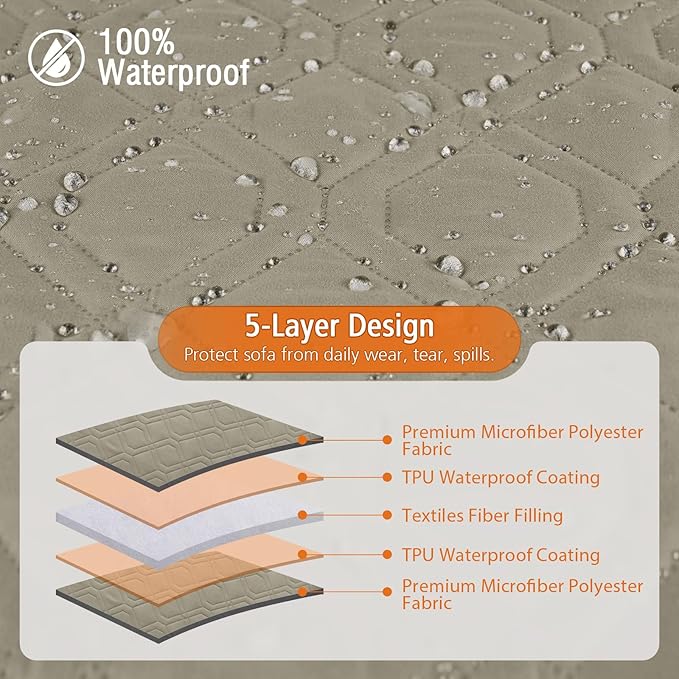 VANSOFY Upgraded Sectional Couch Covers 100% Waterproof L Shaped Sofa Slipcover Reversible Chaise Lounge Cover for Sectional Sofa Furniture Protector Cover for Pets Dog(X-Large, Khaki)