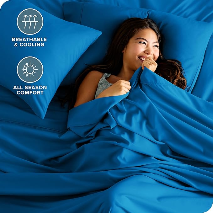 Bare Home Split Head Flex King Sheet Set - 1800 Ultra-Soft Microfiber Bed Sheets - Double Brushed - Deep Pockets - Easy Fit - 4 Piece Set - Bedding Sheets & Pillowcases (Medium Blue)