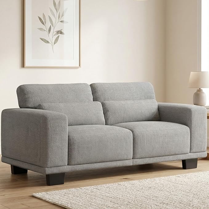 Marsail 65" Couch, 2-Seater Modern Sofa with Deep Seats, Comfy Upholstered Linen Sofas for Living Room, Apartment, Light Grey