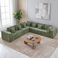 138'' Boneless Chenille L Shaped Couch, Oversized Modular Sectional 7 Seater Sofa, Modern Deep Seat Corner Cloud Compressed Couch, No Assembly Sleeper Sofa with Chaise for Living Room, Green