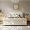 Christopher Knight Home Chenzi Linen Upholstered Queen Bed Frame with Headboard and Footboard, Wooden Platform Queen Size Bed Frame and Double-Layer Oval Legs, No Box Spring Needed, Beige