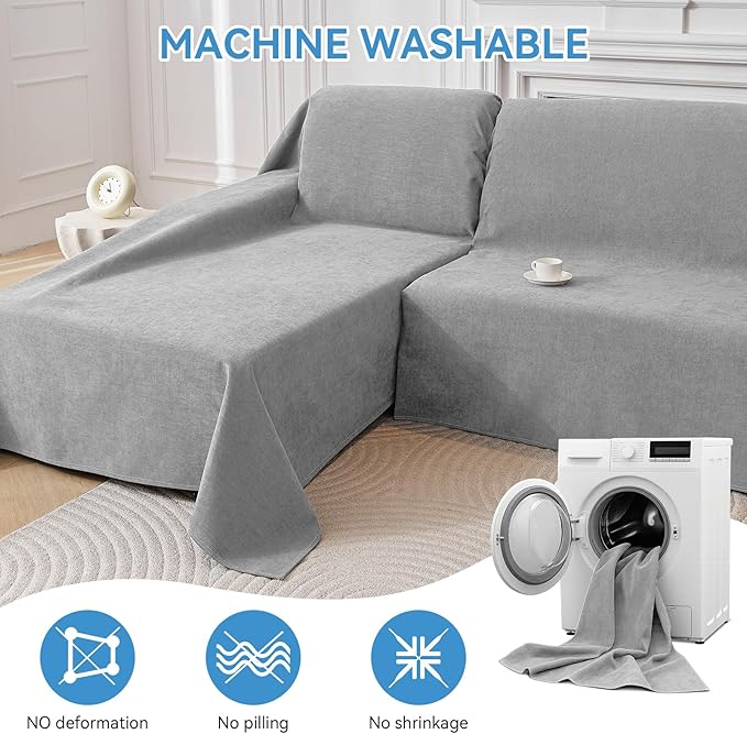 Deep Dream Sectional Couch Covers, 2 Pieces 100% Waterproof L Shaped Sofa Cover, Non Slip Couch Cover for Dogs Cats Washable, Pet Friendly Sofa Slipcovers Furniture Protector (XX-Large, Light Grey)